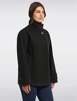 Vegan A-Line High Collar Peacoat with Back Buttoned Waist Tab by Ellen Tracy