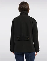 Vegan A-Line High Collar Peacoat with Back Buttoned Waist Tab by Ellen Tracy