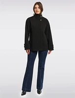 Vegan A-Line High Collar Peacoat with Back Buttoned Waist Tab by Ellen Tracy