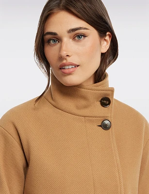 Vegan A-Line High Collar Peacoat with Back Buttoned Waist Tab by Ellen Tracy