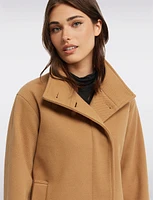 Vegan A-Line High Collar Peacoat with Back Buttoned Waist Tab by Ellen Tracy