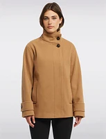 Vegan A-Line High Collar Peacoat with Back Buttoned Waist Tab by Ellen Tracy