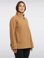 Vegan A-Line High Collar Peacoat with Back Buttoned Waist Tab by Ellen Tracy