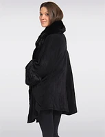 Faux Fur-Trimmed Black Solid Knit Cape by Beta's Choice