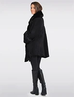 Faux Fur-Trimmed Black Solid Knit Cape by Beta's Choice