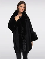 Faux Fur-Trimmed Black Solid Knit Cape by Beta's Choice