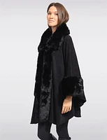 Faux Fur-Trimmed Black Solid Knit Cape by Beta's Choice