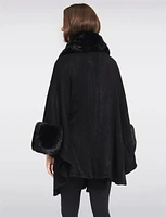 Faux Fur-Trimmed Black Solid Knit Cape by Beta's Choice