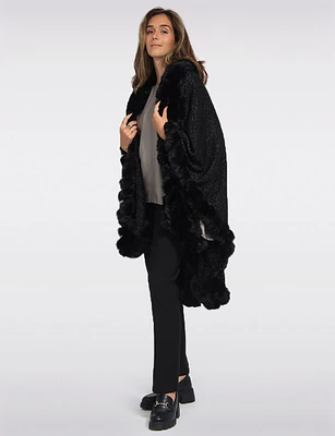 Luxurious Faux Fur Trim and Silver Stitching Knit Cape by Beta's Choice