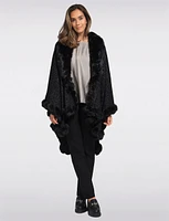 Luxurious Faux Fur Trim and Silver Stitching Knit Cape by Beta's Choice