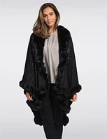 Luxurious Faux Fur Trim and Silver Stitching Knit Cape by Beta's Choice