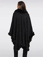 Luxurious Faux Fur Trim and Silver Stitching Knit Cape by Beta's Choice