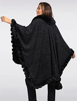 Luxurious Faux Fur Trim and Silver Stitching Knit Cape by Beta's Choice