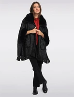 Luxurious Faux Fur-Trimmed Knit Cape with Pockets by Beta's Choice