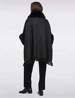 Luxurious Faux Fur-Trimmed Knit Cape with Pockets by Beta's Choice