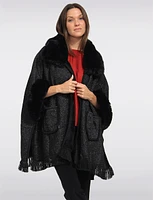 Luxurious Faux Fur-Trimmed Knit Cape with Pockets by Beta's Choice