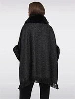 Luxurious Faux Fur-Trimmed Knit Cape with Pockets by Beta's Choice