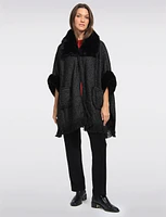 Luxurious Faux Fur-Trimmed Knit Cape with Pockets by Beta's Choice