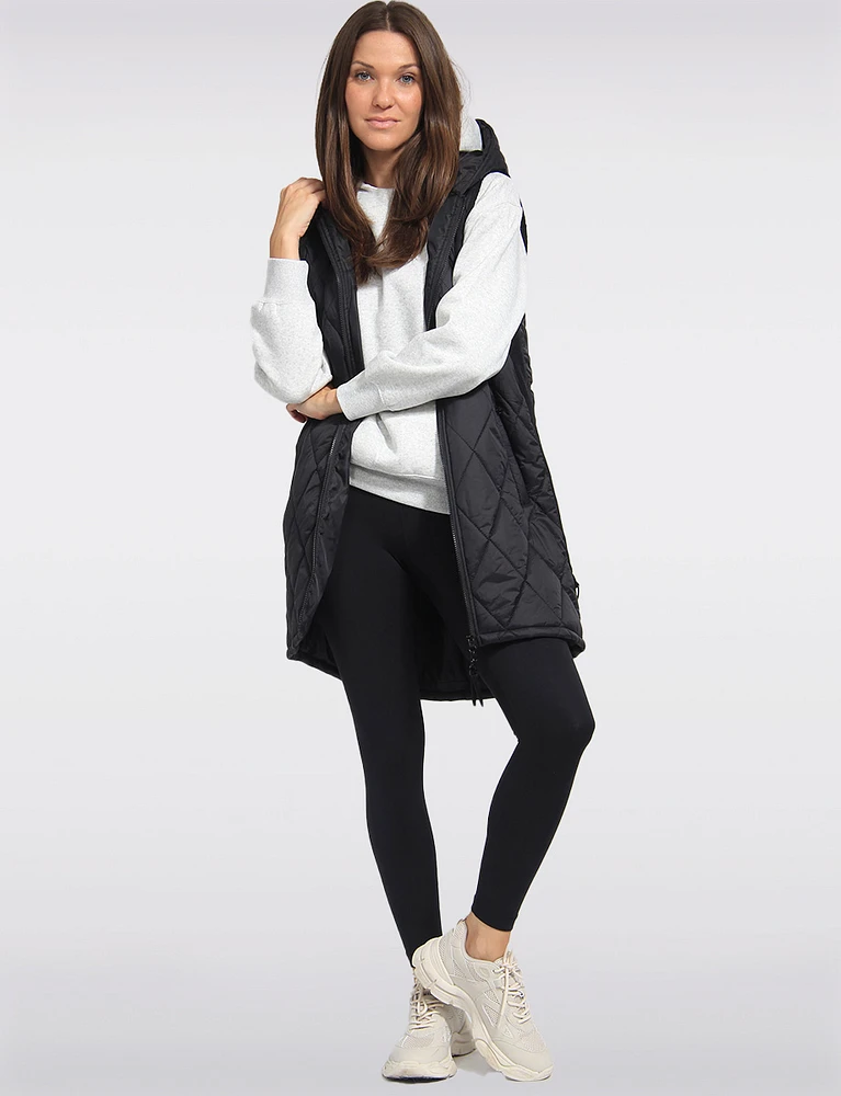 Breathe-Tech Vegan Puffer Vest With Hood & High-Low Hemline by Saki