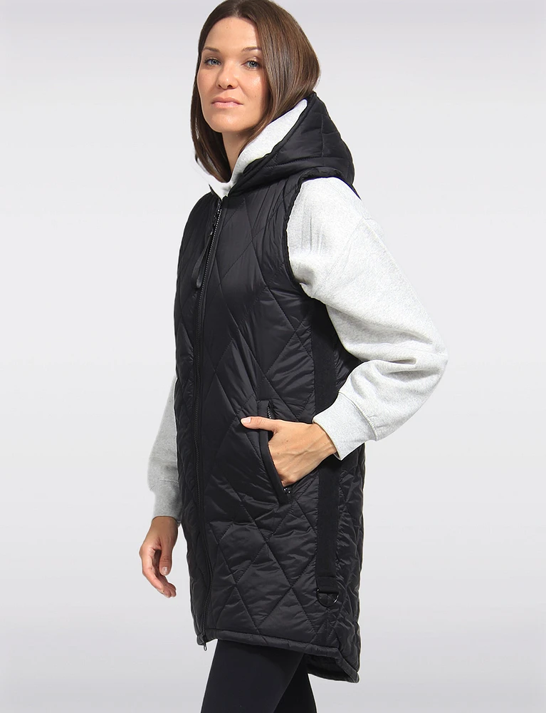 Breathe-Tech Vegan Puffer Vest With Hood & High-Low Hemline by Saki