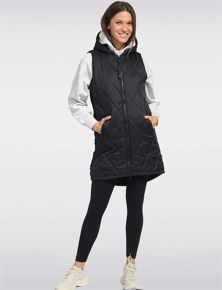 Breathe-Tech Vegan Puffer Vest With Hood & High-Low Hemline by Saki