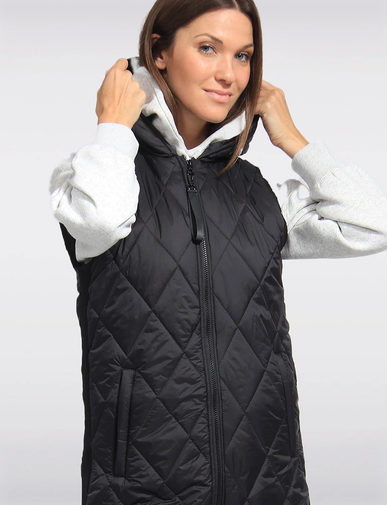 Breathe-Tech Vegan Puffer Vest With Hood & High-Low Hemline by Saki