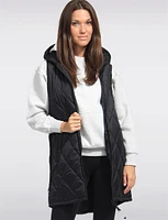 Breathe-Tech Vegan Puffer Vest With Hood & High-Low Hemline by Saki