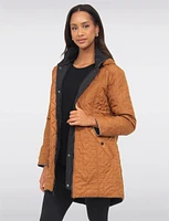 Reversible Quilted & Smooth Hooded Drawstring Waist Water-resistant Coat by Saki