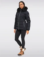 Eco-Down Quilted Short Puffer Coat with Detachable Vegan Faux Fur Trim by Saki