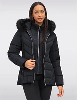 Eco-Down Quilted Short Puffer Coat with Detachable Vegan Faux Fur Trim by Saki