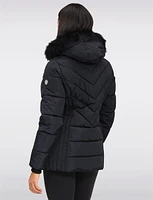 Eco-Down Quilted Short Puffer Coat with Detachable Vegan Faux Fur Trim by Saki