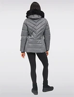 Eco-Down Quilted Short Puffer Coat with Detachable Vegan Faux Fur Trim by Saki