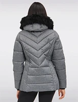 Eco-Down Quilted Short Puffer Coat with Detachable Vegan Faux Fur Trim by Saki