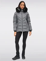 Eco-Down Quilted Short Puffer Coat with Detachable Vegan Faux Fur Trim by Saki