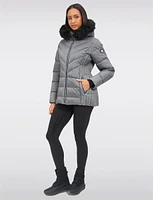 Eco-Down Quilted Short Puffer Coat with Detachable Vegan Faux Fur Trim by Saki