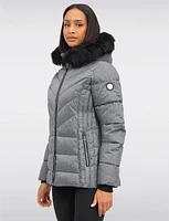 Eco-Down Quilted Short Puffer Coat with Detachable Vegan Faux Fur Trim by Saki