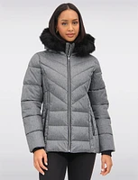 Eco-Down Quilted Short Puffer Coat with Detachable Vegan Faux Fur Trim by Saki