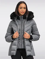 Eco-Down Quilted Short Puffer Coat with Detachable Vegan Faux Fur Trim by Saki