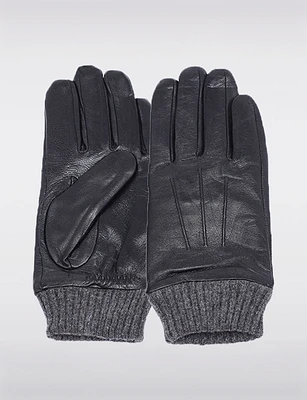 Men's Leather Touch Screen Gloves With Knit Cuff and Faux Fur Lining by Nicci