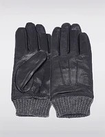 Men's Leather Touch Screen Gloves With Knit Cuff and Faux Fur Lining by Nicci