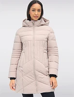 Sleek Long Vegan Polyloft® Quilted Parka Jacket with Detachable Hood by Snoboll