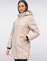 Sleek Long Vegan Polyloft® Quilted Parka Jacket with Detachable Hood by Snoboll