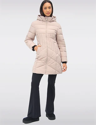 Sleek Long Vegan Polyloft® Quilted Parka Jacket with Detachable Hood by Snoboll