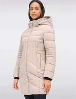 Sleek Long Vegan Polyloft® Quilted Parka Jacket with Detachable Hood by Snoboll