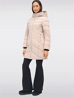 Sleek Long Vegan Polyloft® Quilted Parka Jacket with Detachable Hood by Snoboll