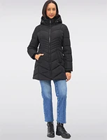 Long Vegan Polyloft® Chevron Quilted Puffer Coat with Detachable Hood by Snoboll