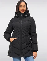 Long Vegan Polyloft® Chevron Quilted Puffer Coat with Detachable Hood by Snoboll