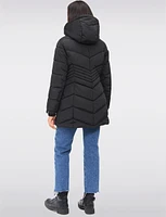 Long Vegan Polyloft® Chevron Quilted Puffer Coat with Detachable Hood by Snoboll