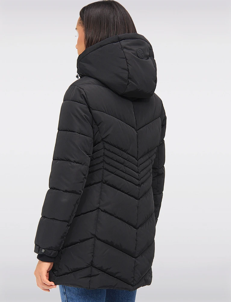 Long Vegan Polyloft® Chevron Quilted Puffer Coat with Detachable Hood by Snoboll