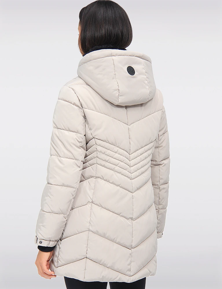 Long Vegan Polyloft® Chevron Quilted Puffer Coat with Detachable Hood by Snoboll